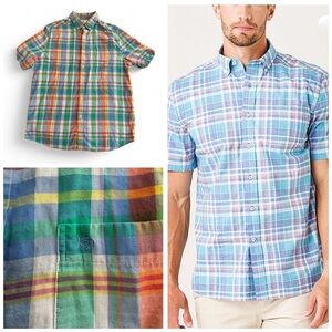 Men’s Short Sleeve Button Down Plaid Madras Medium Southern Tide
